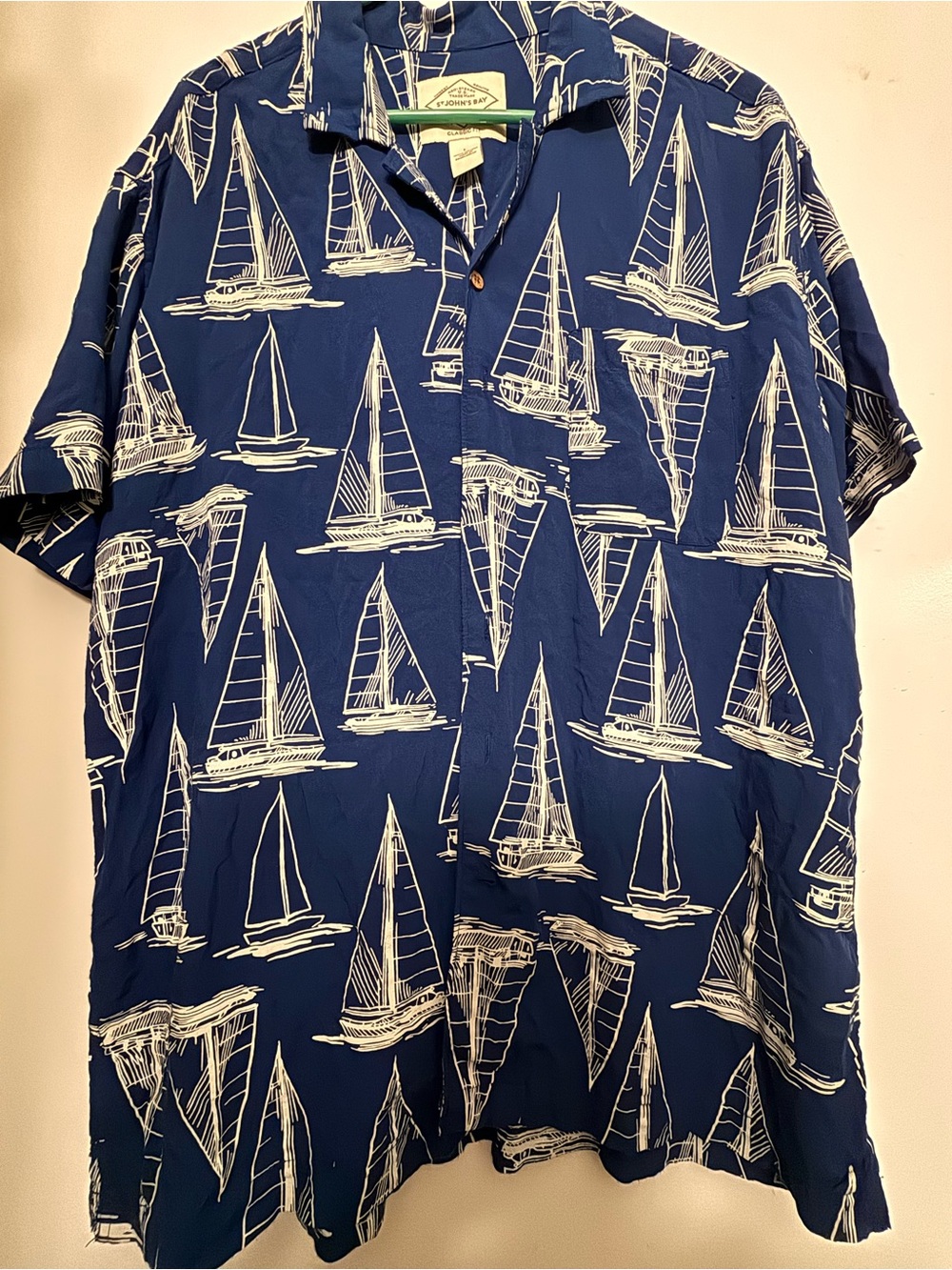 St. John Bay Navy Blue Sailboat Print Short-Sleeve Shirt